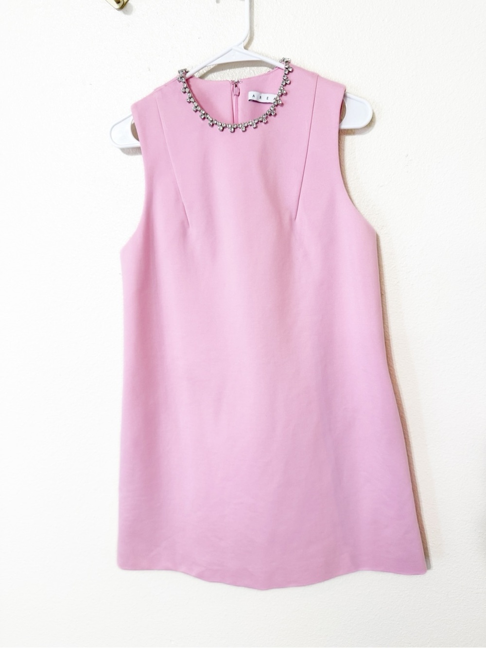 AREA Embellished Powder Pink Crystal Heart Back Open Cutout Mini Dress NEW - Picture 13 of 15